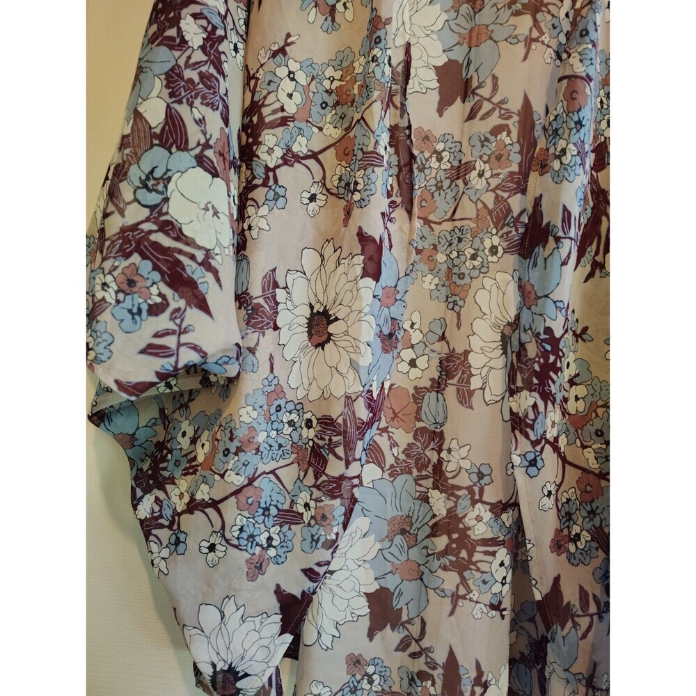 David and Young Floral Kimono Wrap One Size OSFM Semi Sheer Open Front Cardigan - Picture 5 of 9